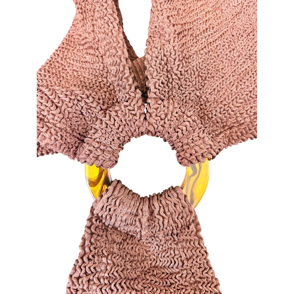 Hunza G Ursula Halter One Piece Swimsuit Brown Crinkle Cutout Monokini One Size - Picture 9 of 14